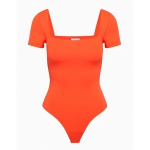 Aritzia Orange Square Neck Short Sleeve Bodysuit